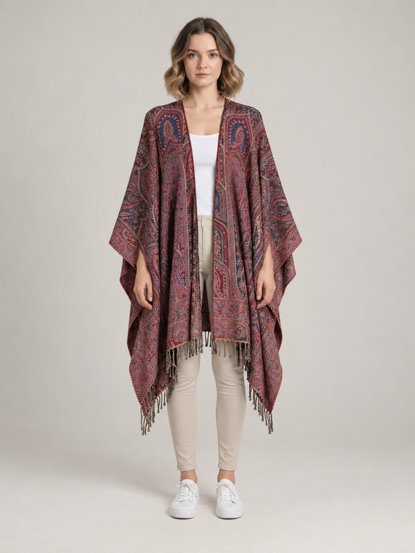 Paisley Vest Dames met Franjes – Bohemian Stijl in Rood & Blauw