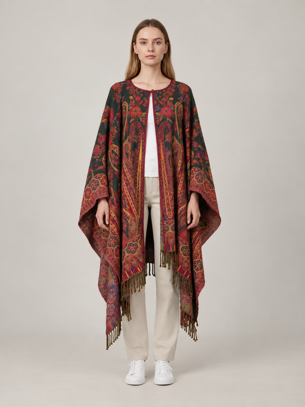 Groen Paisley Vest Dames met Franjes – Bohemian Stijl met Open Voorzijde