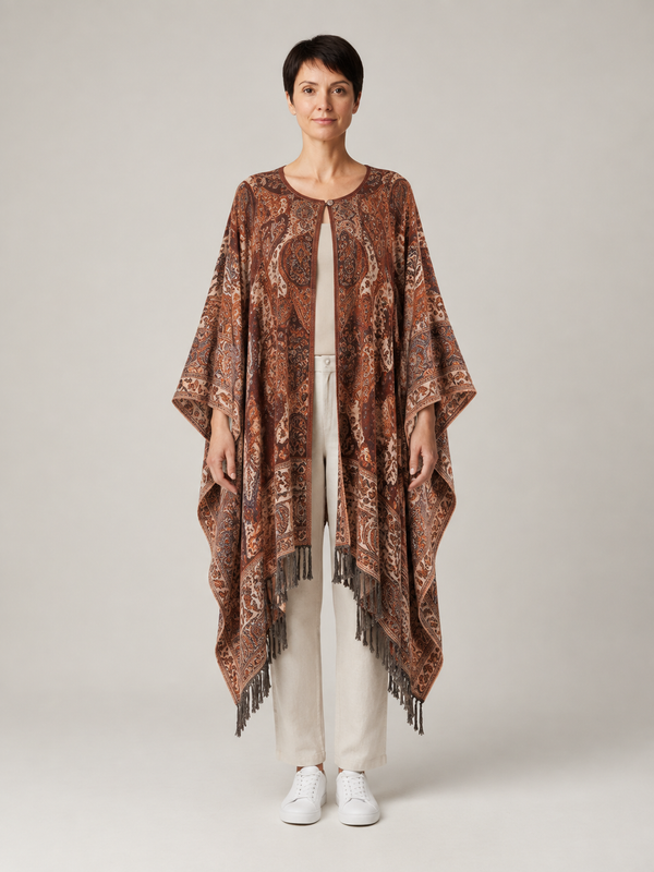 Bruin Paisley Vest Dames met Franjes – Bohemian Stijl in Warme Tinten