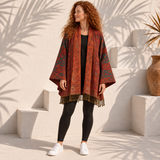 Roestkleurig Paisley Vest Dames met Franjes – Bohemian Stijl met Open Voorzijde