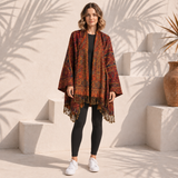 Paisley Vest Dames met Franjes – Bohemian Stijl in Bordeaux & Oranje