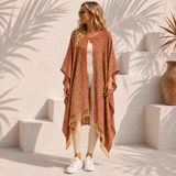 Oranje Paisley Vest Dames met Franjes – Bohemian Stijl met Open Voorzijde
