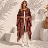 Groen Paisley Vest Dames met Franjes – Bohemian Stijl met Open Voorzijde