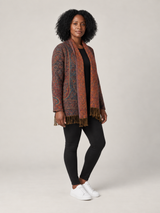 Paisley Vest Dames met Sjaalkraag en Franjes – Bohemian Vest in Petrol & Oranje