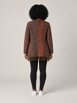 Paisley Vest Dames met Sjaalkraag en Franjes – Bohemian Vest in Petrol & Oranje