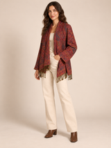 Rood Paisley Vest Dames met Franjes – Bohemian Vest met Sjaalkraag