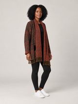 Groen Paisley Vest Dames met Franjes – Bohemian Cardigan met Sjaalkraag