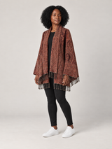 Bruine Paisley Poncho Dames met Franjes – Bohemian Cape in Warme Tinten