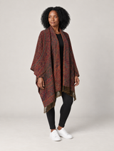 Paisley Poncho Dames met Franjes – Bohemian Cape in Rood, Groen & Oranje