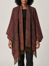 Paisley Poncho Dames met Franjes – Bohemian Cape in Rood, Groen & Oranje