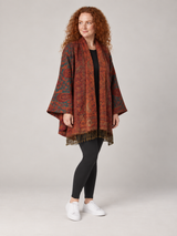 Roestkleurige Paisley Poncho Dames met Franjes – Bohemian Ruana met Open Voorzijde