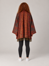 Roestkleurige Paisley Poncho Dames met Franjes – Bohemian Ruana met Open Voorzijde