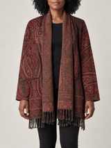 Bordeaux Paisley Vest Dames met Franjes – Bohemian Open Cardigan