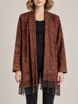 Bruin-Roest Paisley Vest Dames met Franjes – Bohemian Open Cardigan