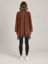 Bruin-Roest Paisley Vest Dames met Franjes – Bohemian Open Cardigan