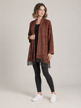 Bruin-Roest Paisley Vest Dames met Franjes – Bohemian Open Cardigan