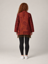 Rood-Oranje Paisley Vest Dames met Franjes – Bohemian Open Cardigan