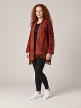 Rood-Oranje Paisley Vest Dames met Franjes – Bohemian Open Cardigan