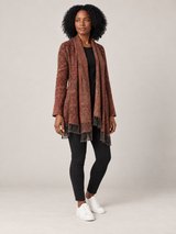 Roestbruine Paisley Cardigan Dames met Franjes – Bohemian Open Front Vest