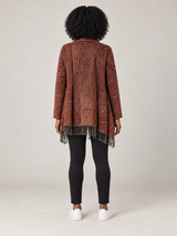 Roestbruine Paisley Cardigan Dames met Franjes – Bohemian Open Front Vest