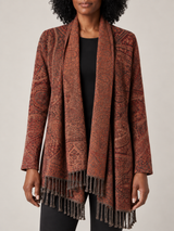 Roestbruine Paisley Cardigan Dames met Franjes – Bohemian Open Front Vest