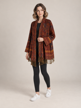 Donkerrood Paisley Vest Dames met Franjes – Bohemian Open Cardigan