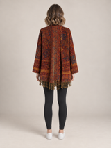 Donkerrood Paisley Vest Dames met Franjes – Bohemian Open Cardigan