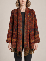 Donkerrood Paisley Vest Dames met Franjes – Bohemian Open Cardigan